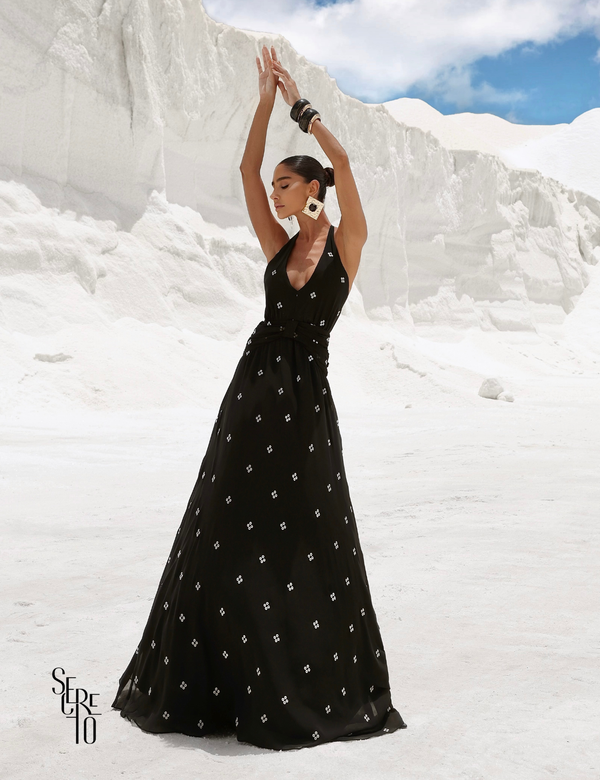 Vestido Longo Bordado Sofia Preto