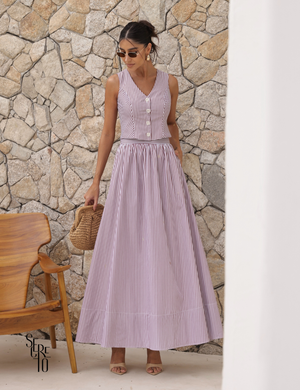 Conjunto Blusa e Saia Listrado Mila Café