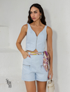 Conjunto Colete e Shorts em Alfaiataria Luiza Azul