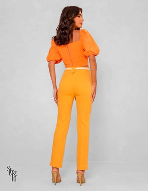 Calça Aline Alfaiataria Cinto Damasco