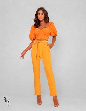 Calça Aline Alfaiataria Cinto Damasco