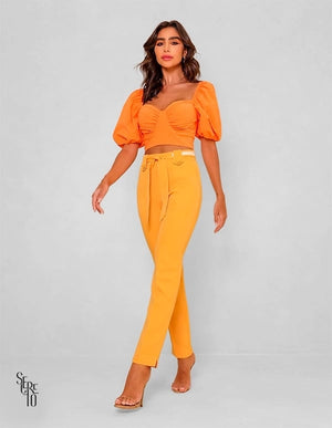 Calça Aline Alfaiataria Cinto Damasco