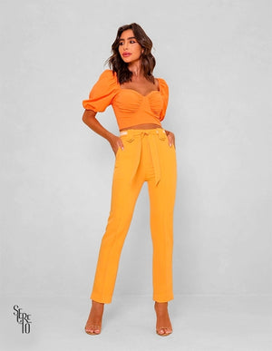 Calça Aline Alfaiataria Cinto Damasco