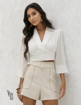 Blusa Alfaiataria Decote V Telma Off White