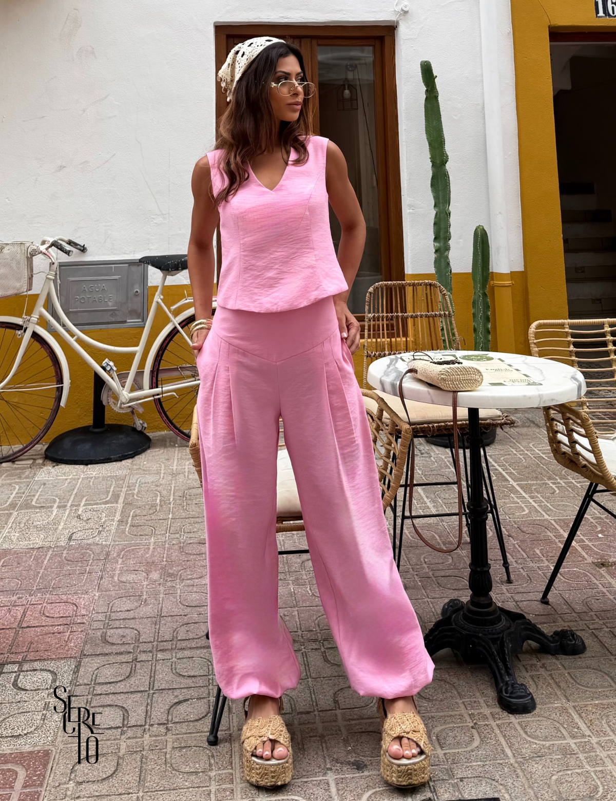 Conjunto Blusa Calça Alfaiataria Marant Juli Rosa
