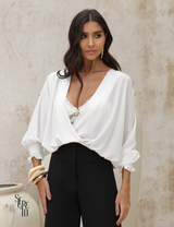 Blusa Transpassada Manga Longa Josy Branco