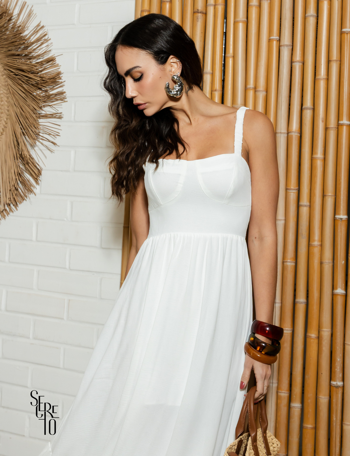 Vestido Longo Alças Largas e Lastex Anna Branco