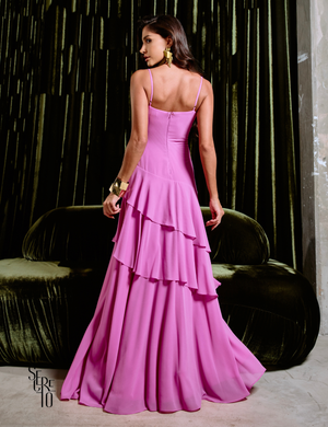 Vestido Longo com Camadas Elane Rosa Chiclé