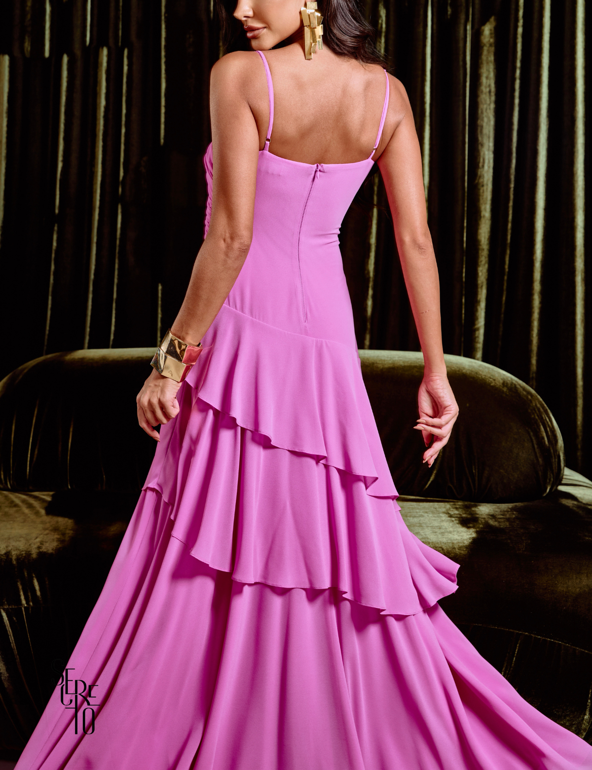 Vestido Longo com Camadas Elane Rosa Chiclé