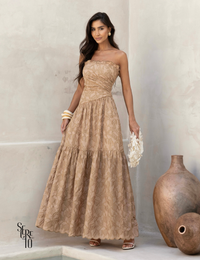 Vestido Longo Bordado Tomara que Caia Mari Doce de Leite