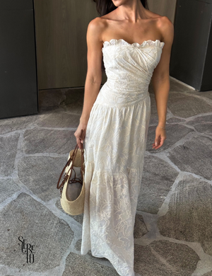 Vestido Longo Bordado Tomara que Caia Mari Off White
