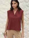 Blusa Alfaiataria Decote V Sem Mangas Arya Vinho