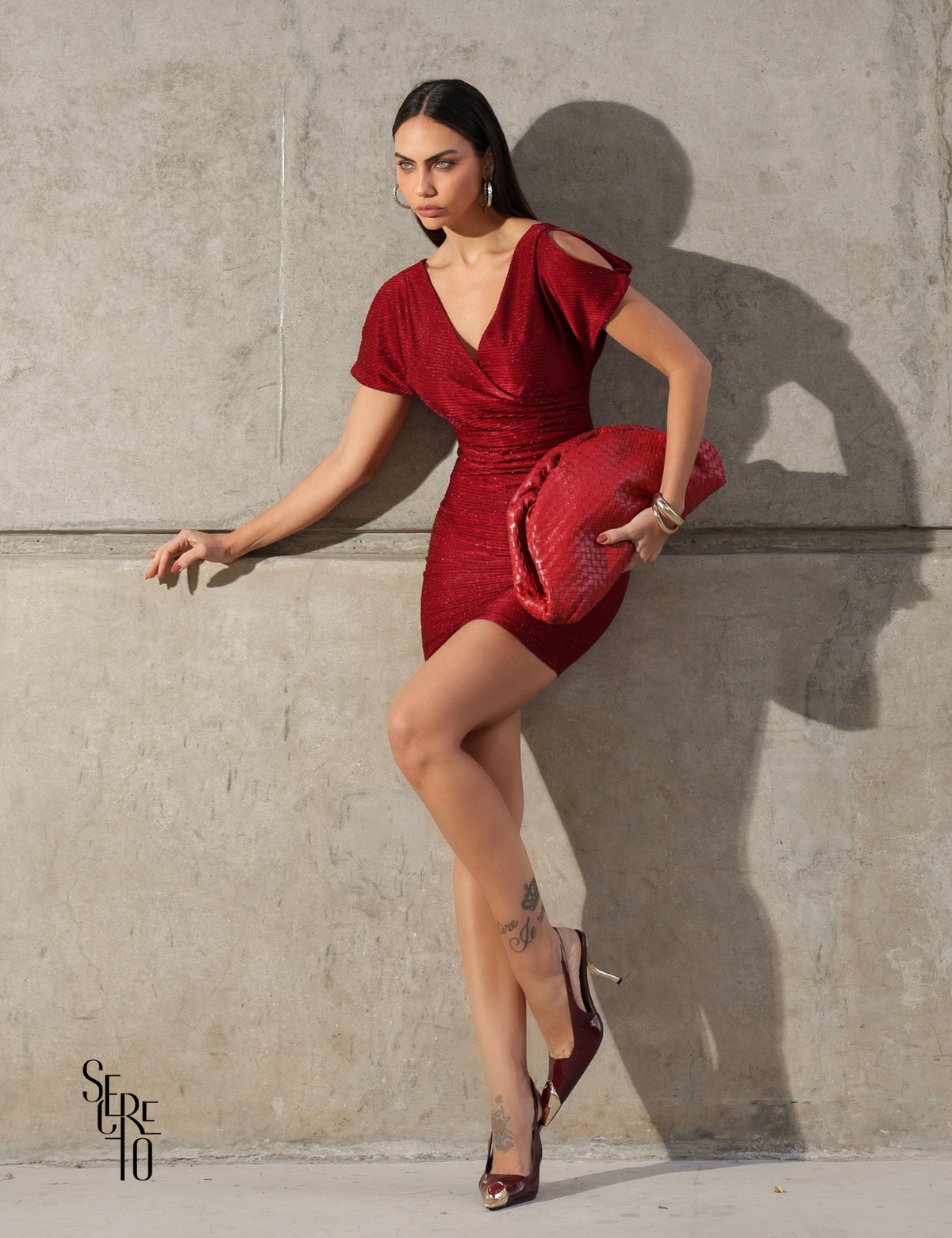 Vestido Curto Lurex Transpassado Adri Vermelho