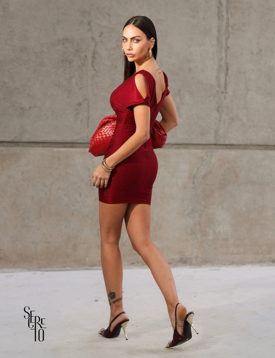 Vestido Curto Lurex Transpassado Adri Vermelho