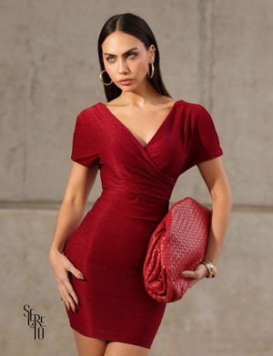 Vestido Curto Lurex Transpassado Adri Vermelho