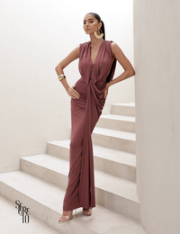 Vestido Longo Drapeado Anie Rosa Seco