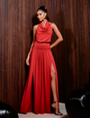 Vestido Longo Duas Fendas Jersey Kelly Vermelho