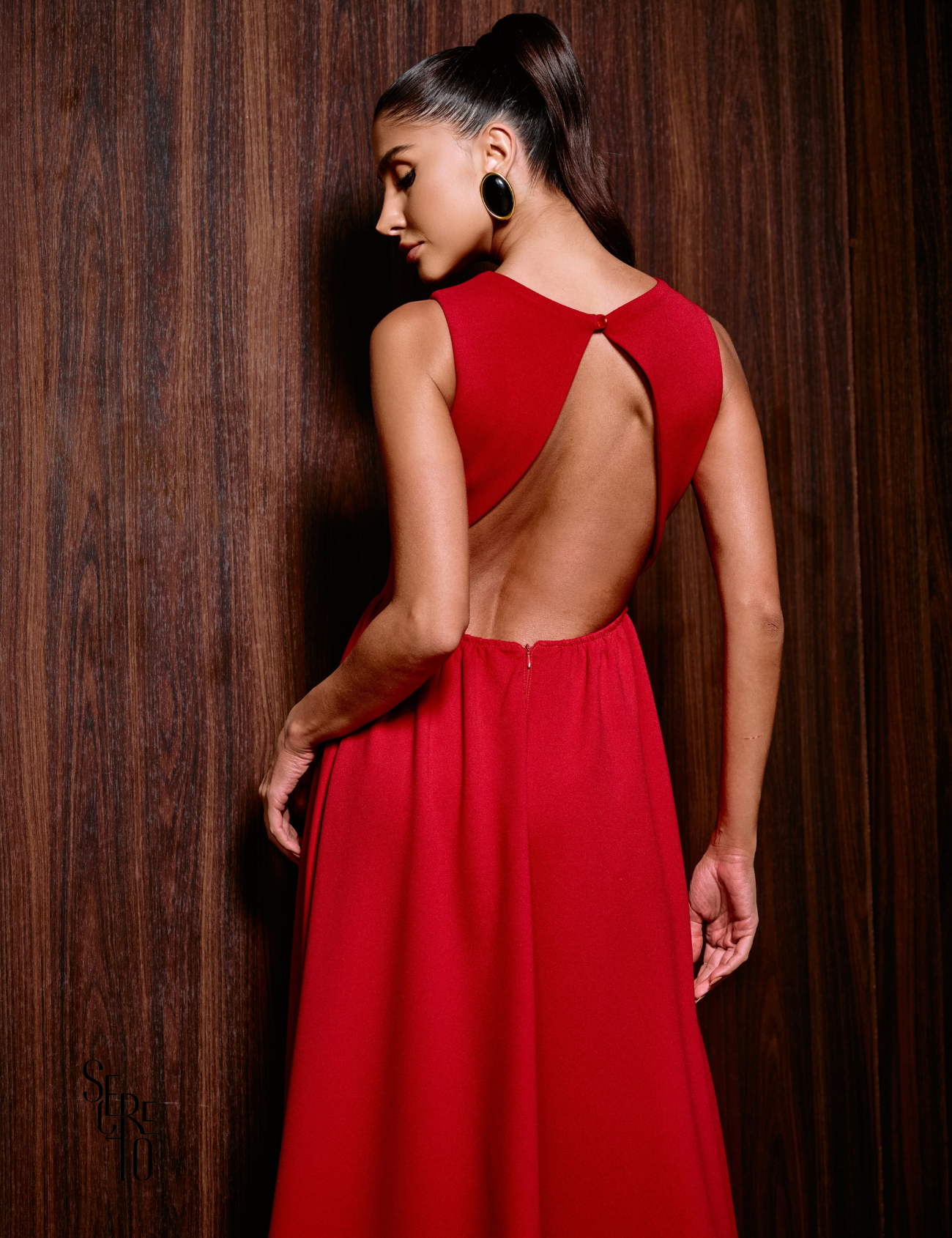 Vestido Longo Scuba Crepe Costa Aberta Gisele Vermelho