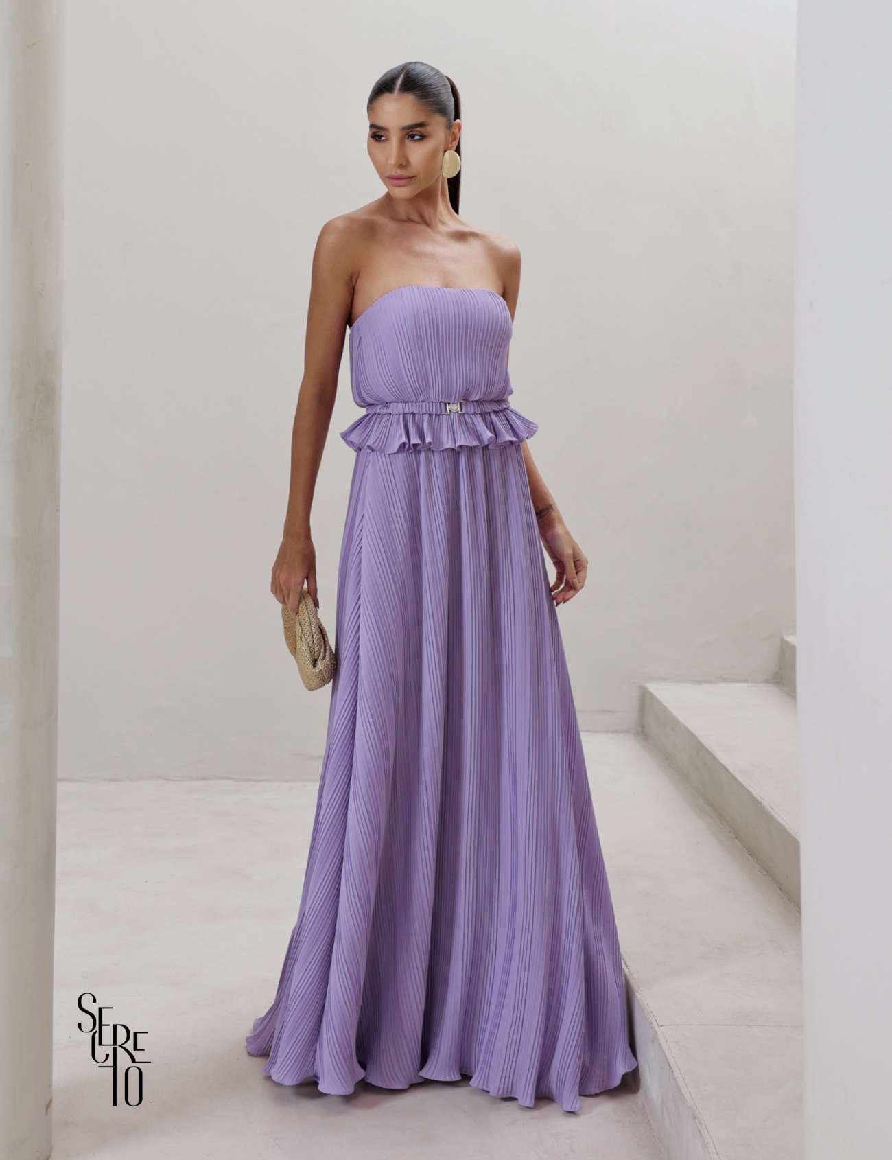 Vestido Longo Crepe Plissado Elisa Lilás