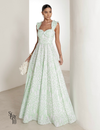 Vestido Longo em Laise com Babados Jessica Verde