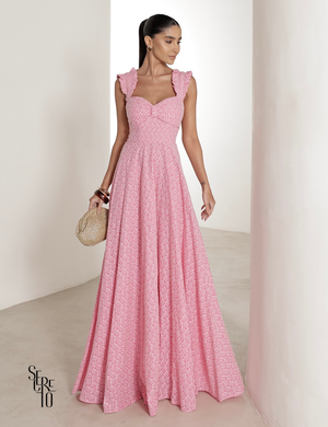 Vestido Longo em Laise com Babados Jessica Rosa