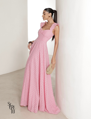 Vestido Longo em Laise com Babados Jessica Rosa