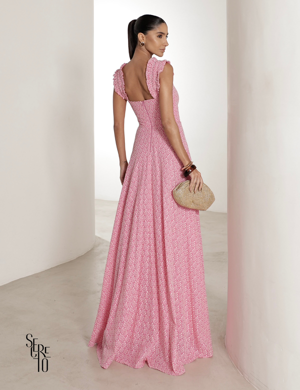 Vestido Longo em Laise com Babados Jessica Rosa