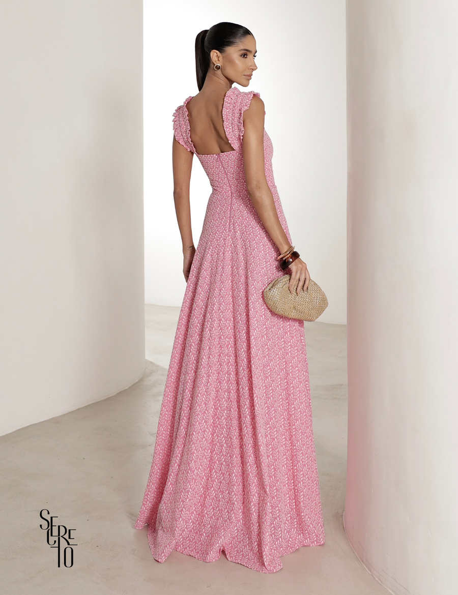 Vestido Longo em Laise com Babados Jessica Rosa