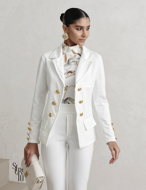 Conjunto Alfaiataria Botões Dourados Mari Branco