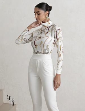 Conjunto Alfaiataria Botões Dourados Mari Branco