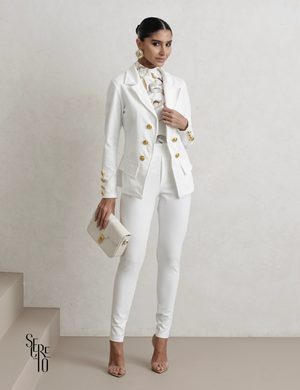 Conjunto Alfaiataria Botões Dourados Mari Branco