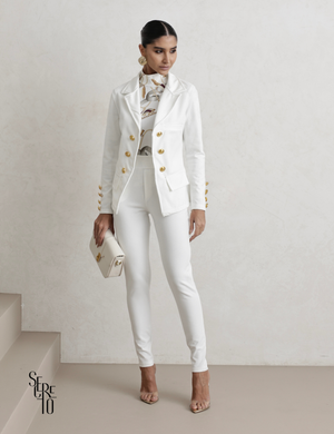 Conjunto Alfaiataria Botões Dourados Mari Branco