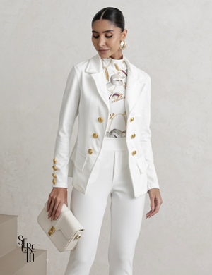 Conjunto Alfaiataria Botões Dourados Mari Branco