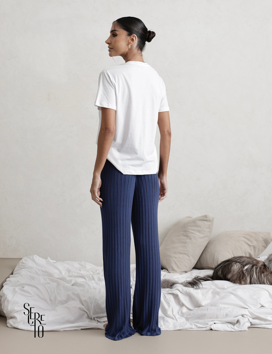 Conjunto Pijama Blusa e Calça Patty Azul Marinho