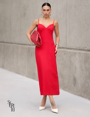 Vestido Midi de Linho Camila Vermelho