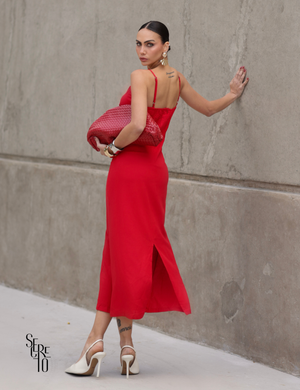 Vestido Midi de Linho Camila Vermelho