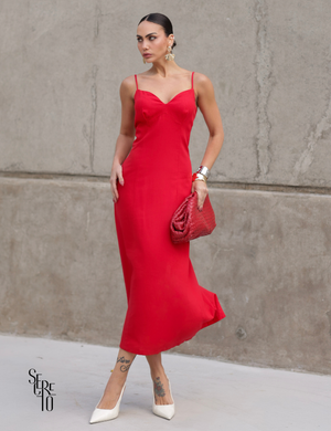 Vestido Midi de Linho Camila Vermelho