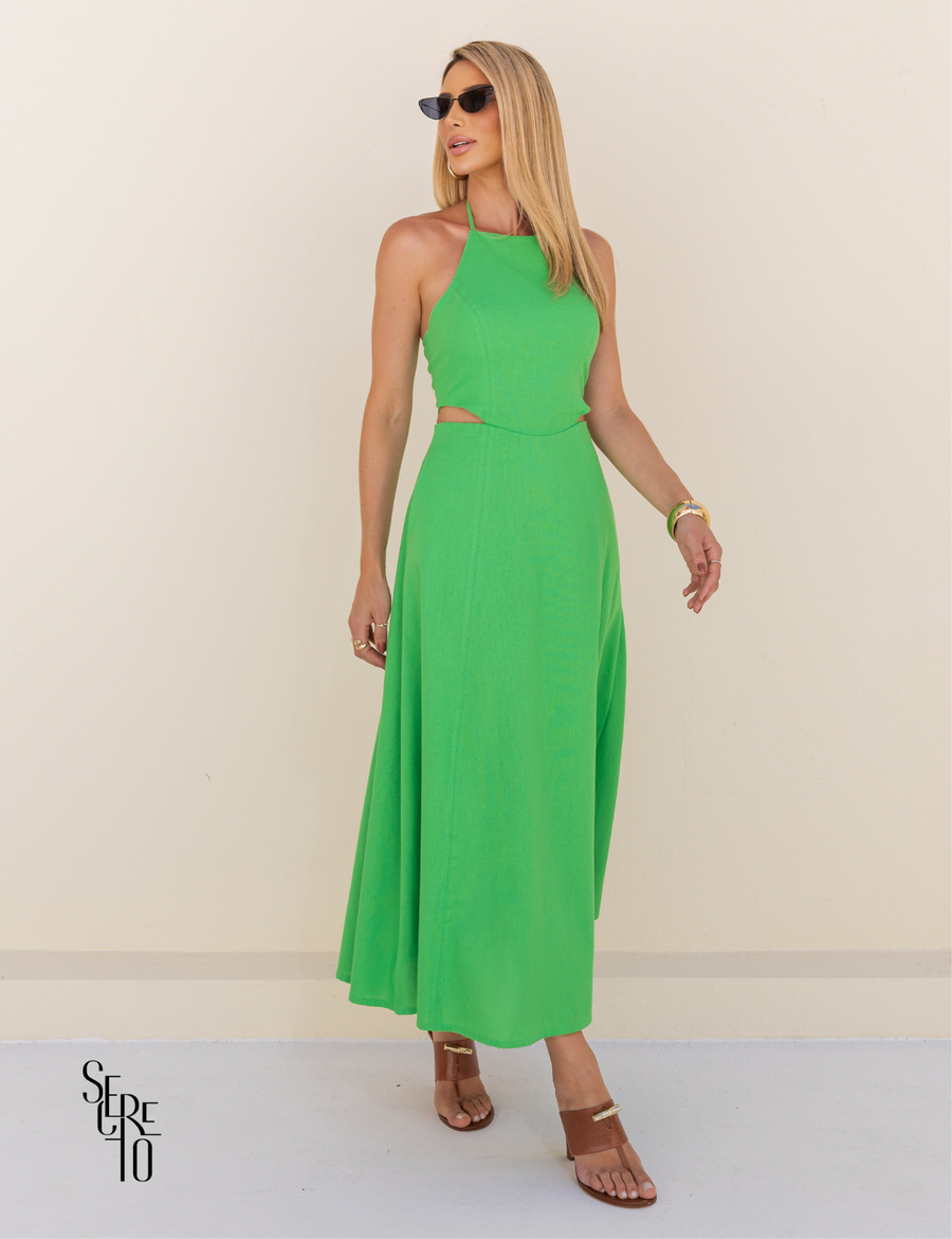 Vestido Longo de Linho Anne Verde Lima
