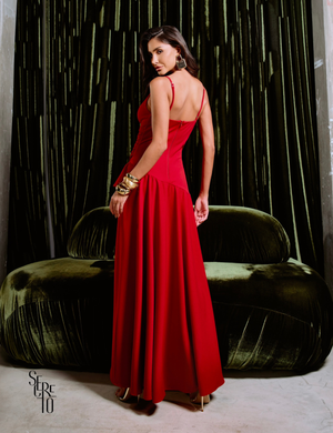 Vestido Longuete Com Babado Maya Vermelho