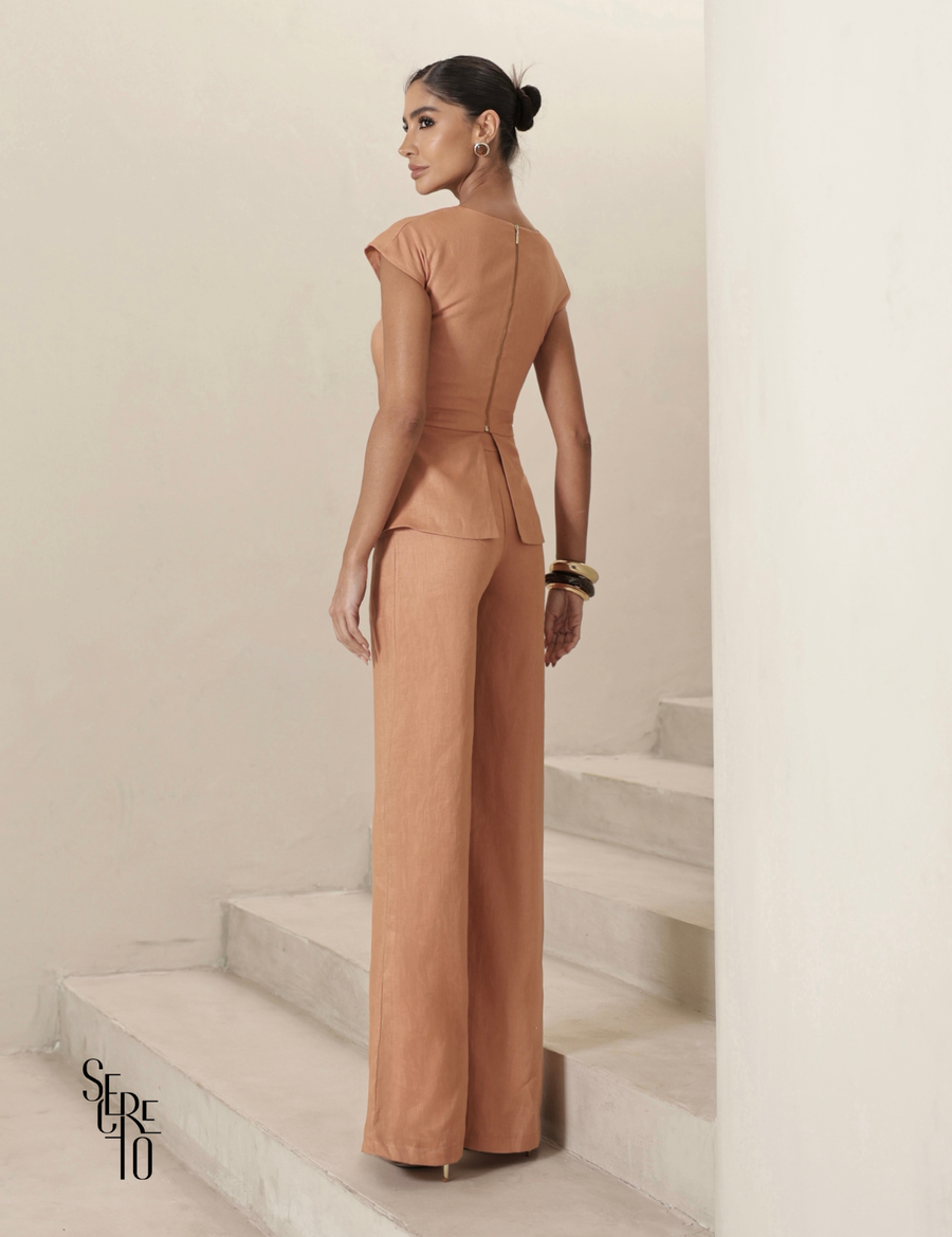 Conjunto Blusa e Calça Bicolor Lilla Camel