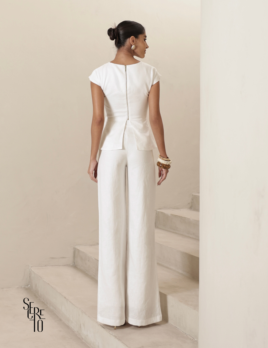 Conjunto Blusa e Calça Bicolor Lilla Branco