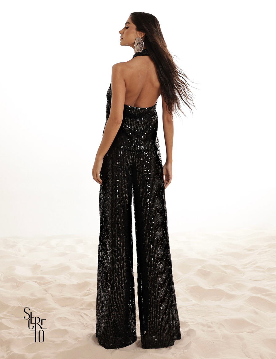 Conjunto Blusa e Calça Paetê Sabrina Preto