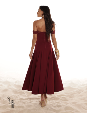 Vestido Midi Ombro a Ombro Luana Marsala
