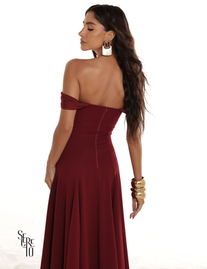 Vestido Midi Ombro a Ombro Luana Marsala