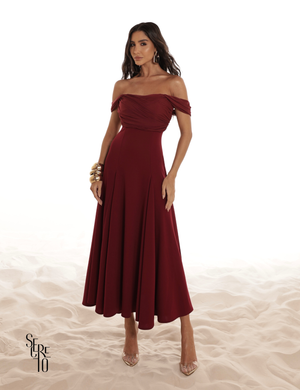 Vestido Midi Ombro a Ombro Luana Marsala