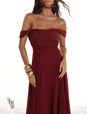 Vestido Midi Ombro a Ombro Luana Marsala