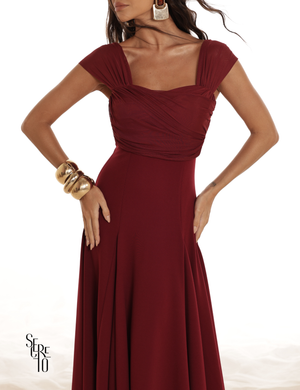 Vestido Midi Ombro a Ombro Luana Marsala