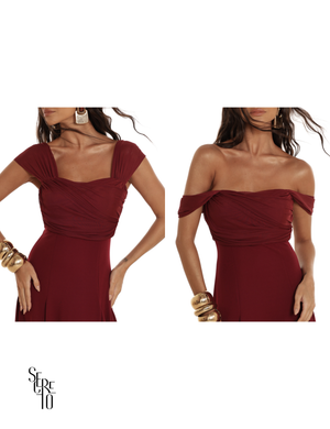 Vestido Midi Ombro a Ombro Luana Marsala