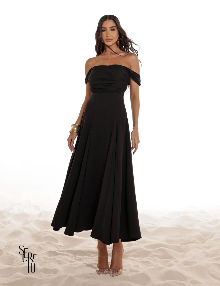 Vestido Midi Ombro a Ombro Luana Preto