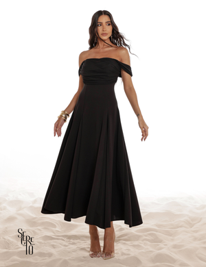 Vestido Midi Ombro a Ombro Luana Preto